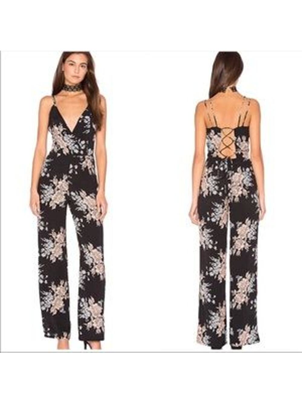 Privacy Please Black Floral Dale Sleeveless V-Neck Jumpsuit Women's Small